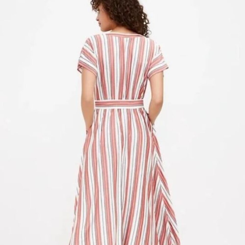 NWT LOFT Striped White Red Button-Down with Pockets Maxi Dress Size 0 - Picture 4 of 16